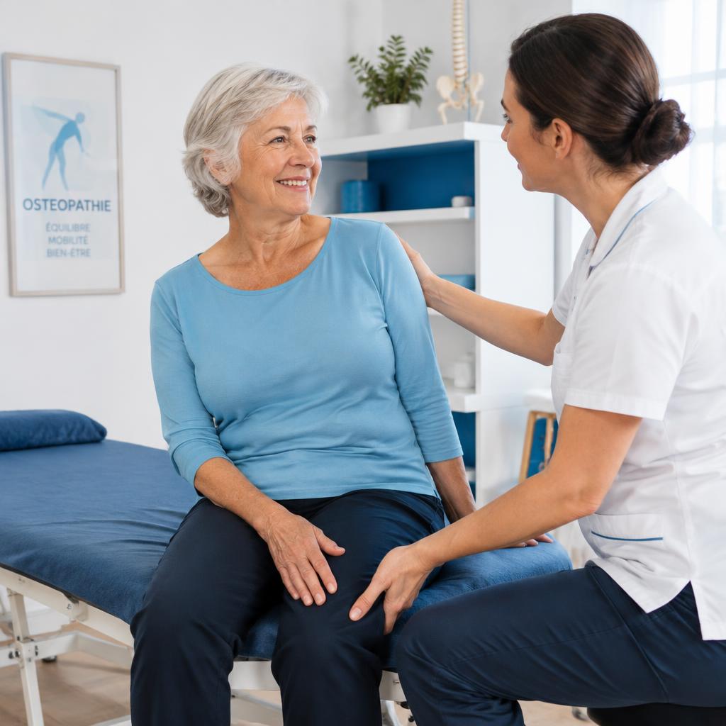 Senior écoutée lors d'une consultation d'ostéopathie